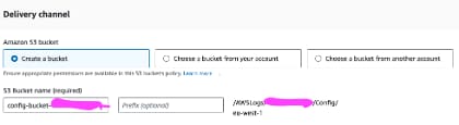Screenshot of AWS Config setup showing S3 bucket creation